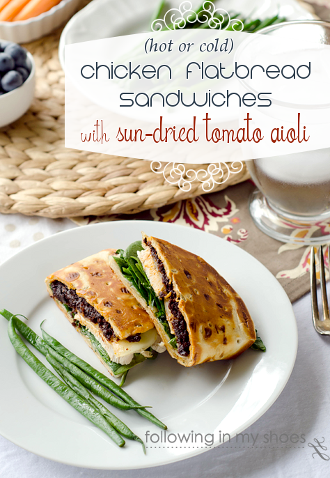 Easy Chicken Flatbread Sandwiches with Sun-dried Tomato Aioli