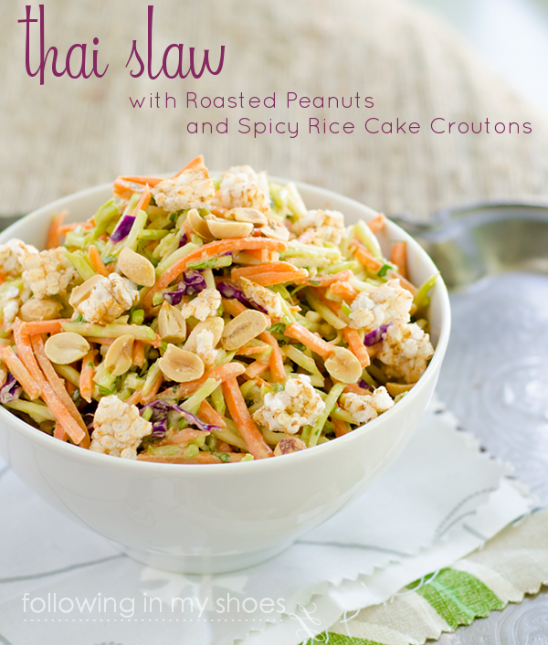 Thai Style Slaw with Roasted Peanuts & Spicy Rice Cake Croutons