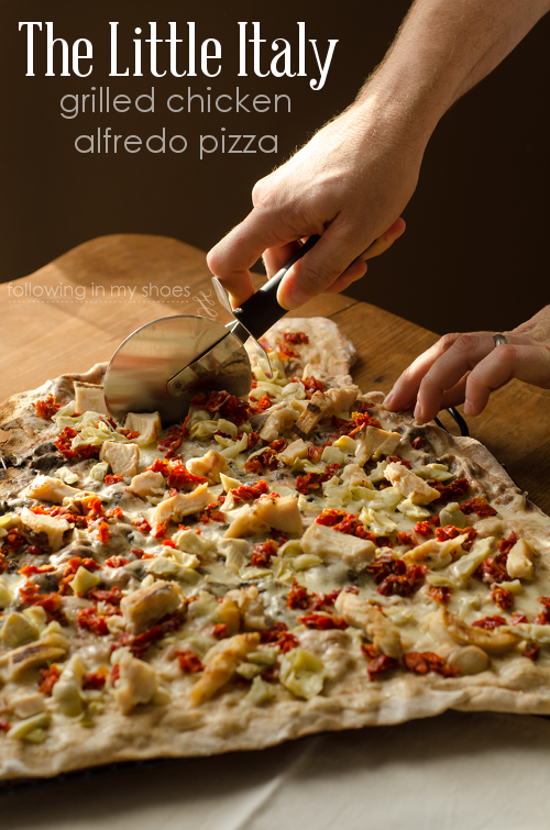 The Little Italy: Grilled Chicken Alfredo Pizza with Sun-Dried Tomatoes and Artichokes