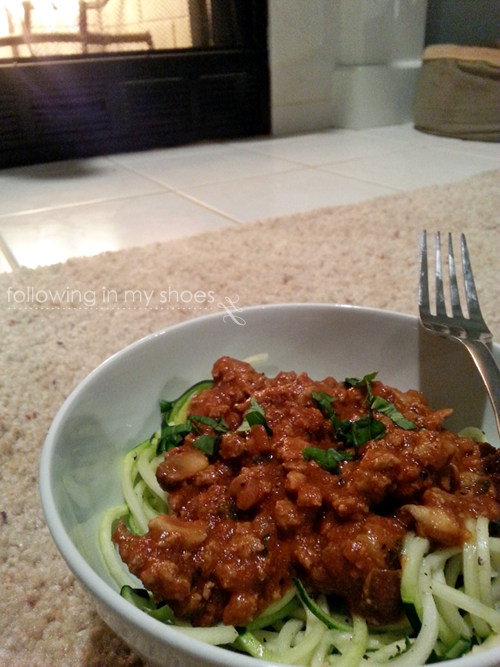 Homemade Bolognese and Zucchini Noodles