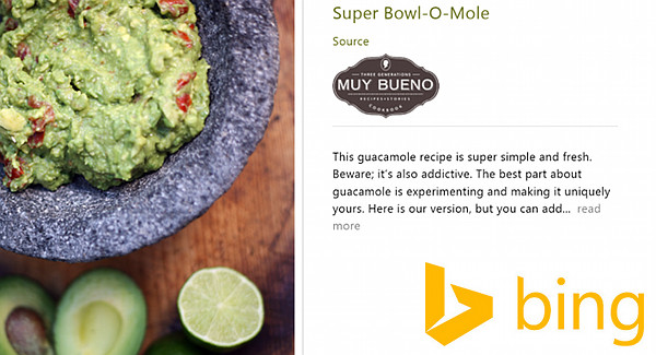 using bing food & drink app for recipe searches