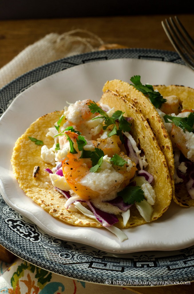 Grilled Shrimp Tacos with a Creamy Lemon Sauce {grain-free options}